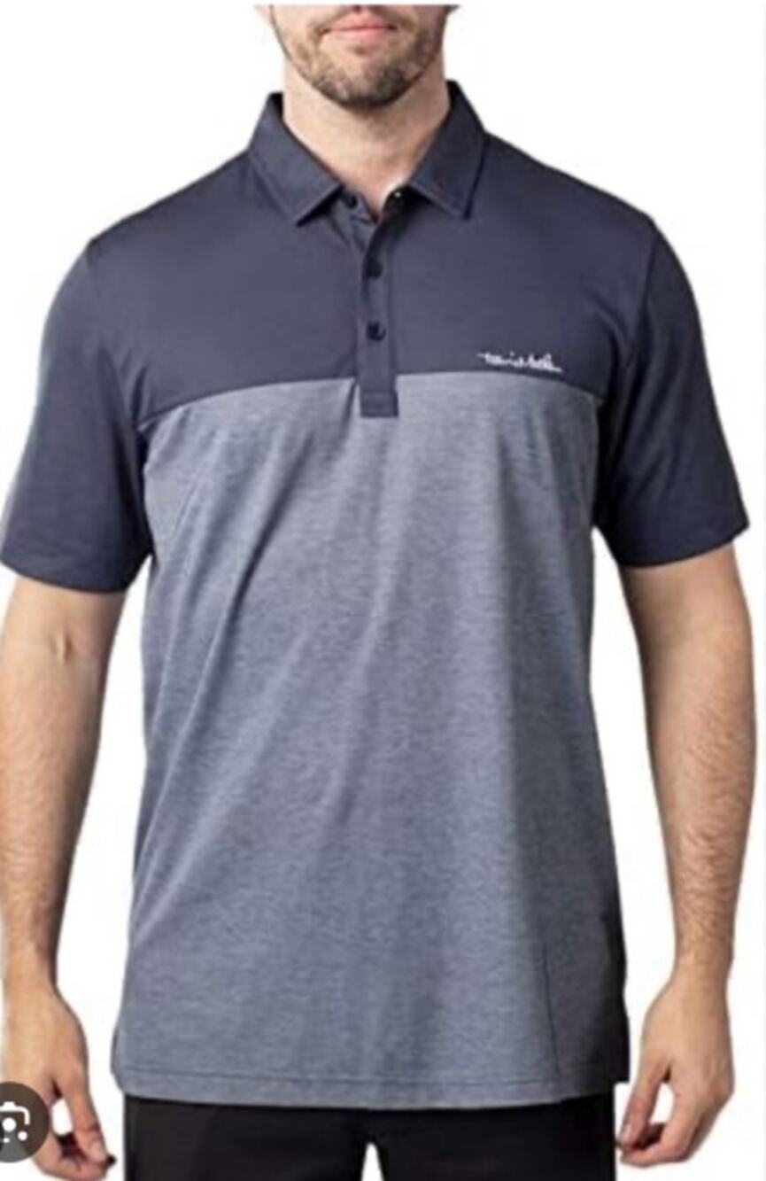 EUC Travis Mathew Mens Polo Charcoal Gray White Large MSRP $89